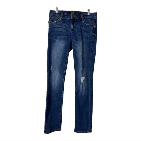 Kut from the Kloth Jeans Dark Wash Mid Rise Zip Fly Distressed Women's Size 4 - Picture 1 of 7